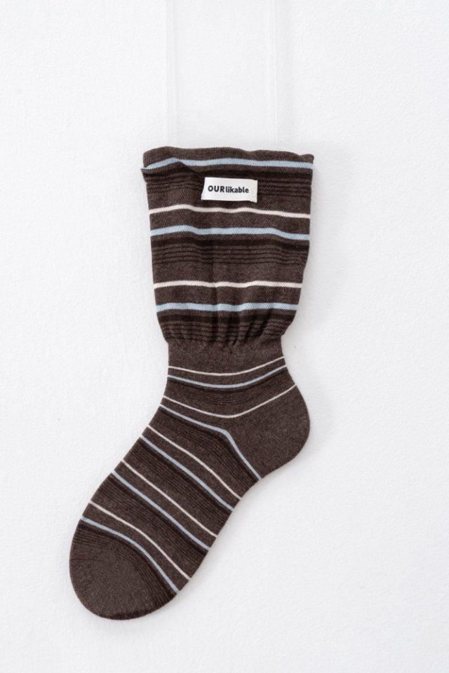 Fall Color Contrast Striped Slouch Crew Socks 6W8FSO521