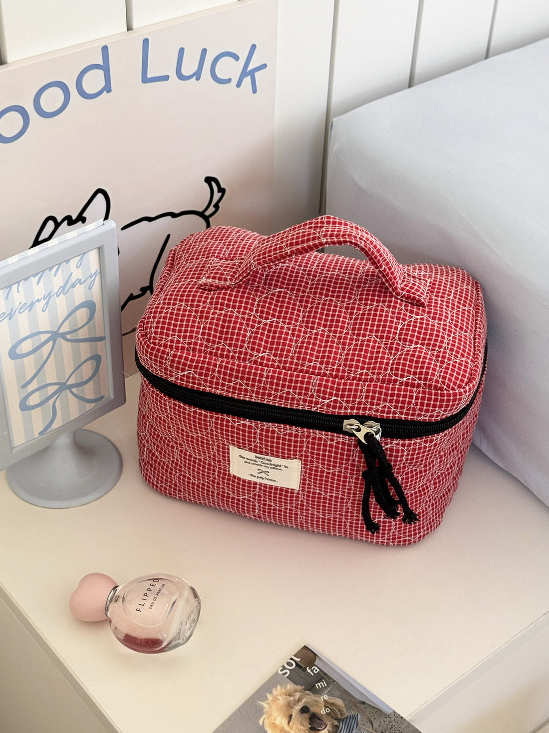 Color Block Heart Plaid Quilted Makeup Bag DP25H565