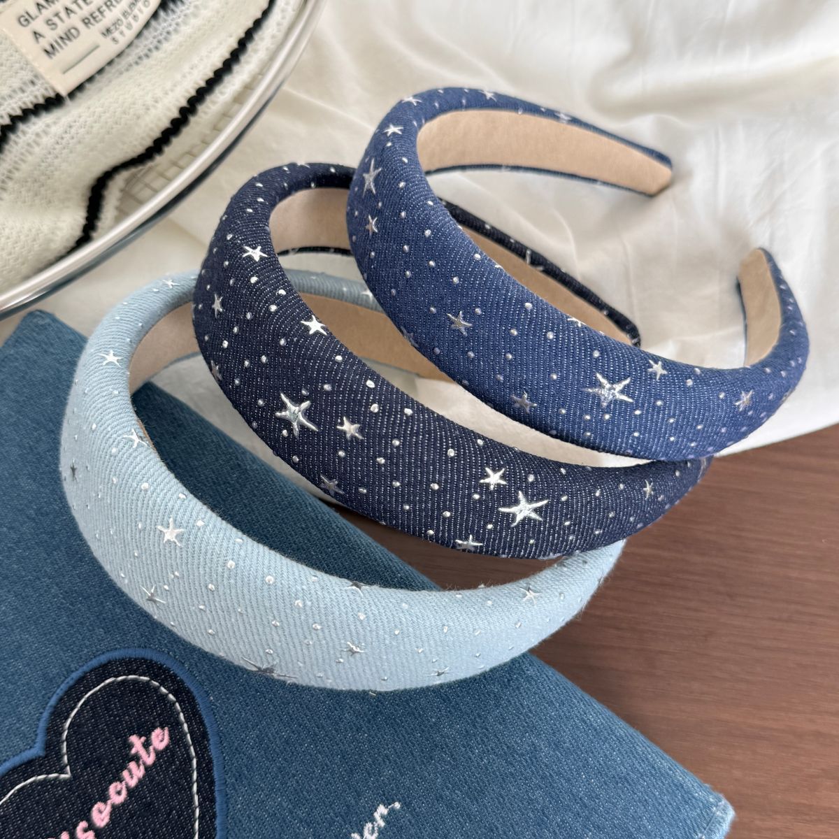 Retro Denim Star Rhinetone Fabric Wide Headband 6W6HBD291