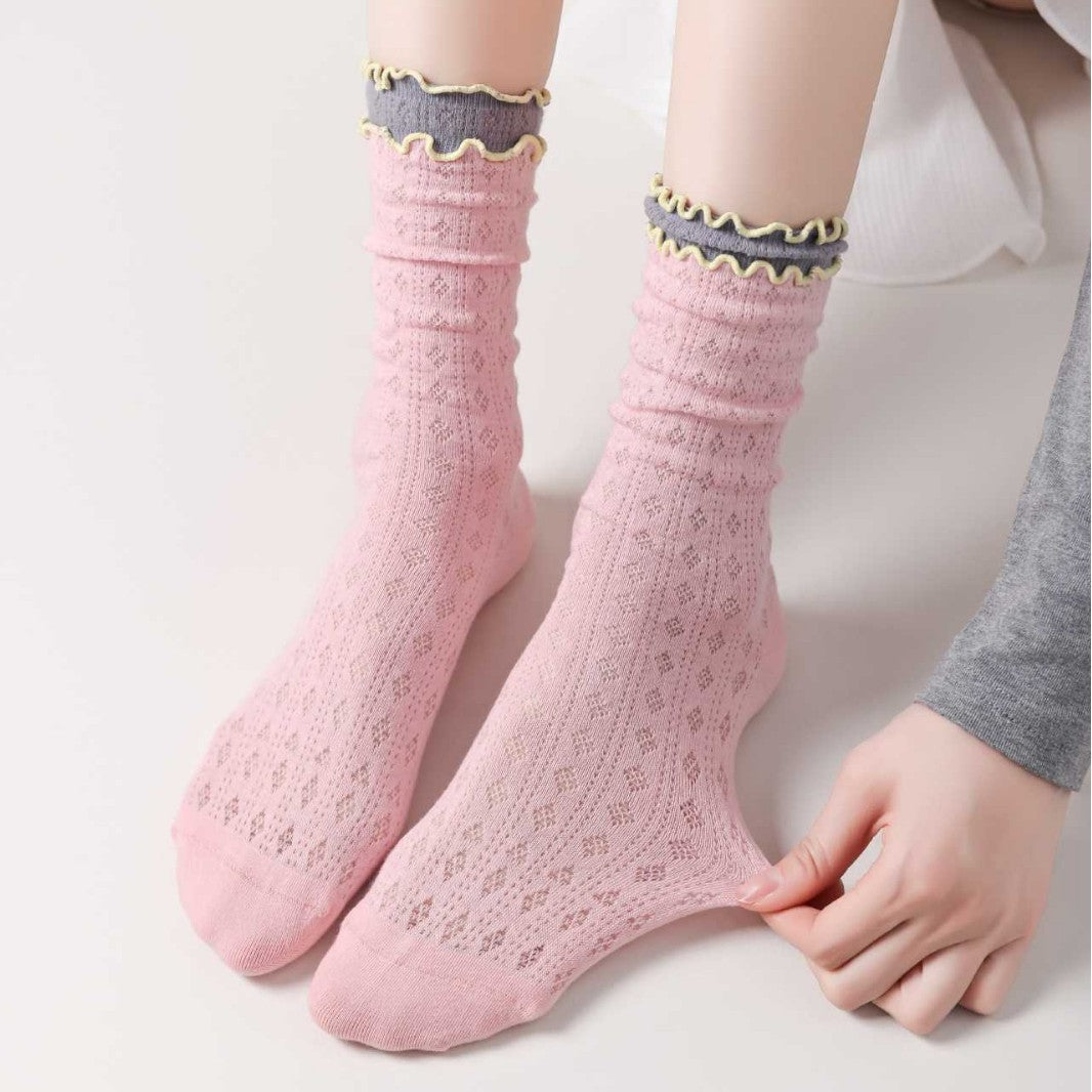 Ruffle Color Block Thin Ribbed Socks DP25C816