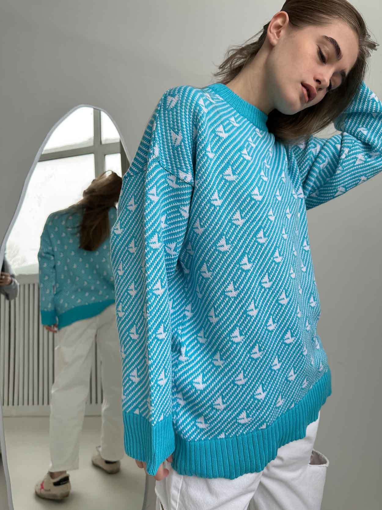 Print Contrast Loose Sweater - DippedShop Wholesale - #7075