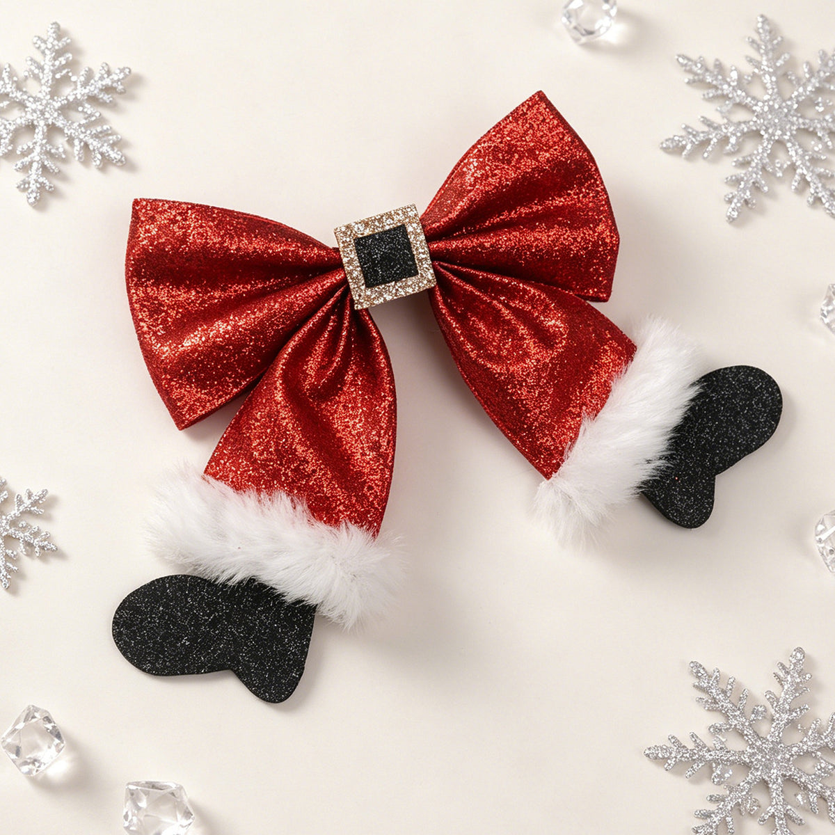 Funny Sparkly Christmas Velvet Ribbon Hair Clip 6W6HPN98