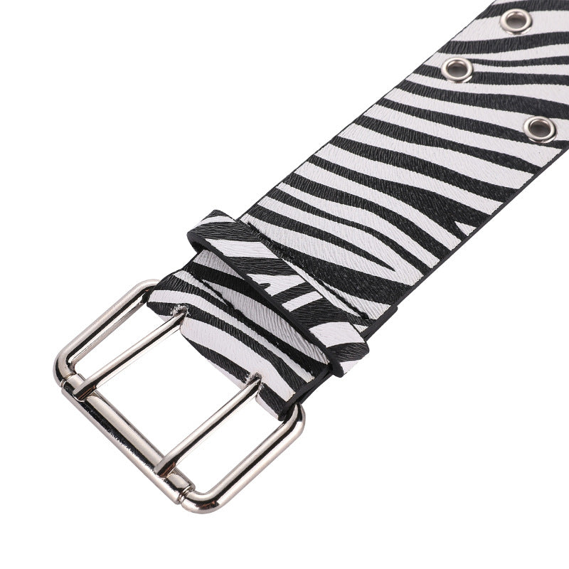 Retro Animal Print Color Contrast Leather Belt 6W6JBT178