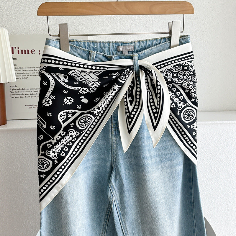 Minimalist Striped Cashew Waist Belt Silk Scarf MK2BLW6W6NSI70