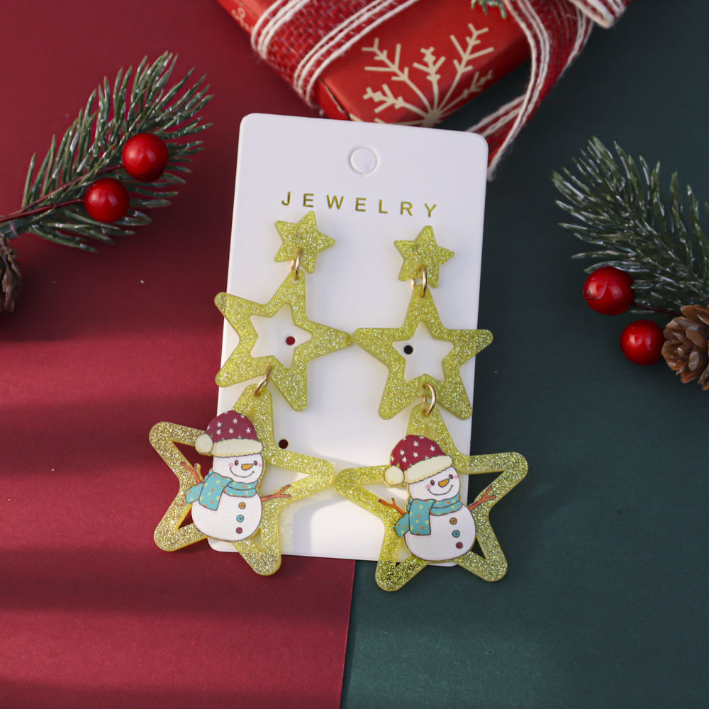 Cute Cartoon Print Christmas Tree Dangle Earrings 6W6JER679