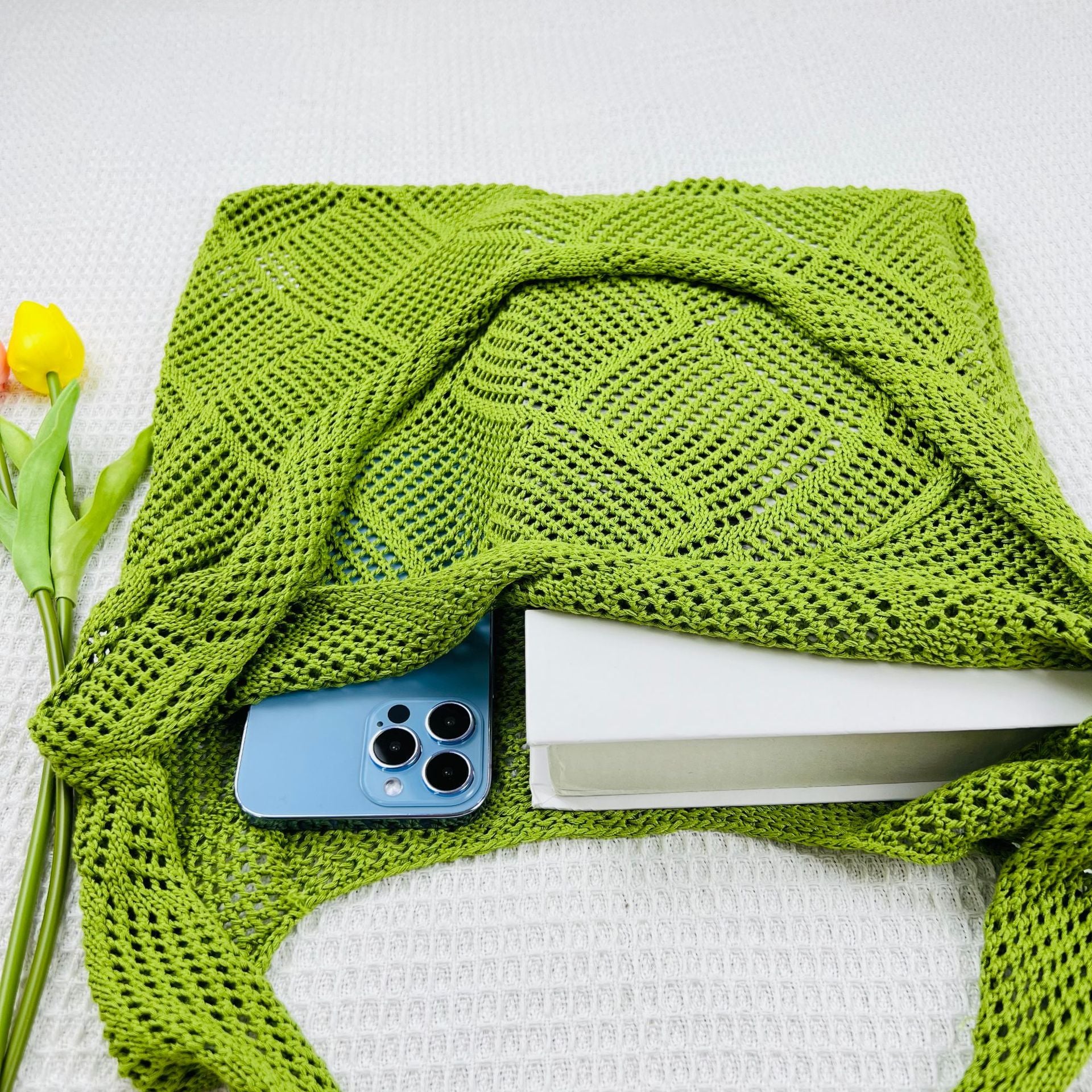 Solid Color Hollow Knit Bag - DippedShop Wholesale - #6323
