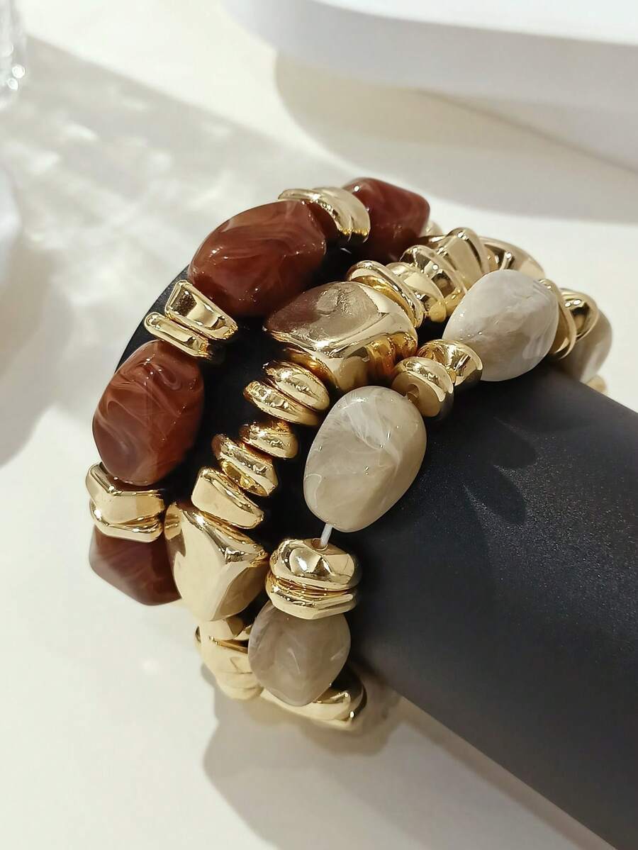 Retro Irregular Acrylic Beaded Bracelet Set 6W6JBR605