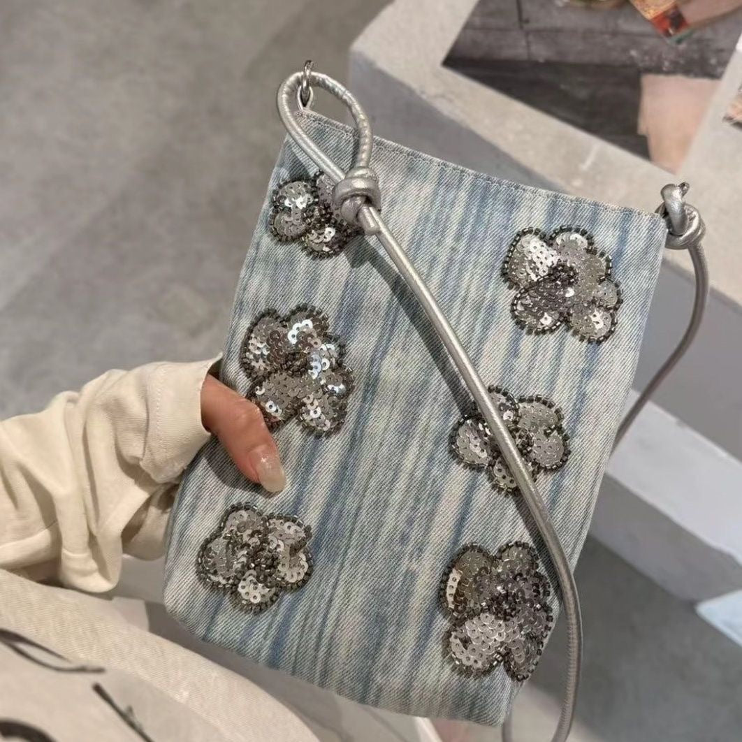 Chic Sequin Floral Embroidery Phone - DippedShop Wholesale - #2419