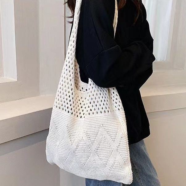 Trendy Solid Color Hollow Knit Shoulder Bag 6W10BBG1768