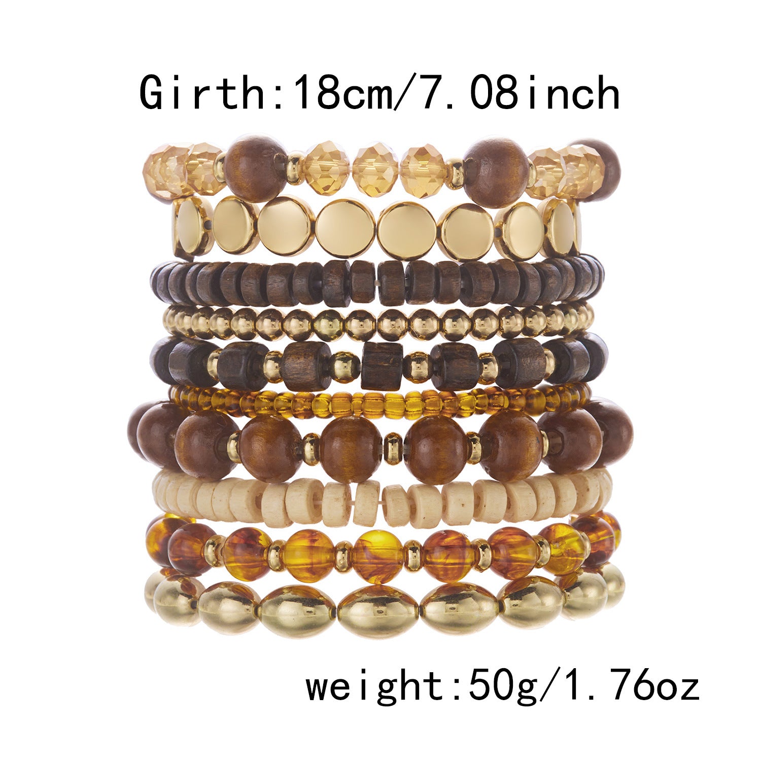 Boho Style Wooden Beaded Layered Elastic Bracelet 6W6JBR504