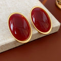 Vintage Gold Plated Oval Resin Stud Earrings 6W6JER718