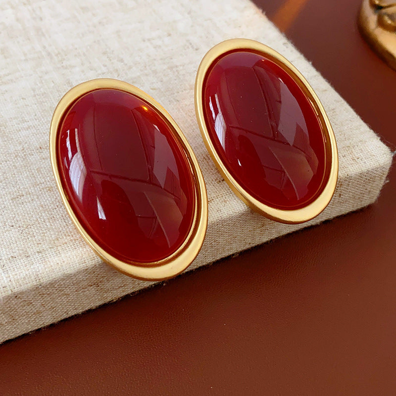 Vintage Gold Plated Oval Resin Stud Earrings 6W6JER718