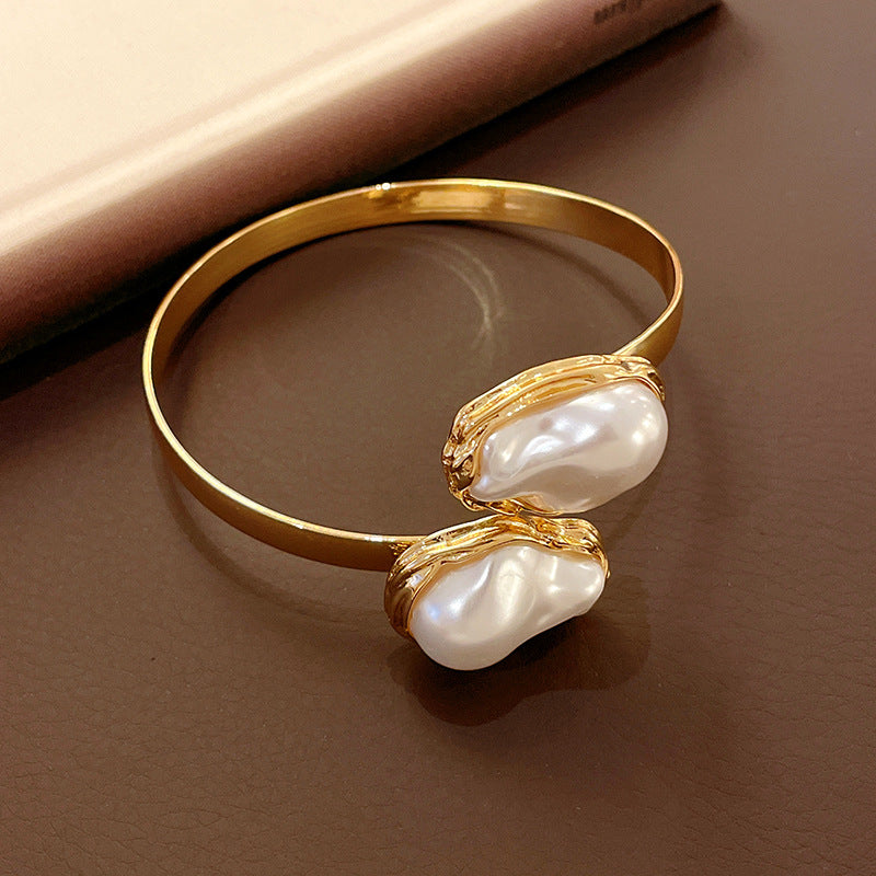 Retro Gold Plated Wrapped Baroque Pearl Bracelet 6W6JBR704