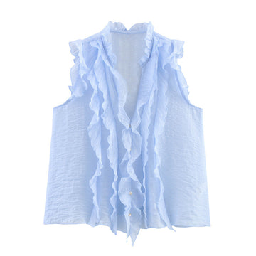 Fashion Solid Color Sleeveless Ruffl Layer Blouse DP25C421