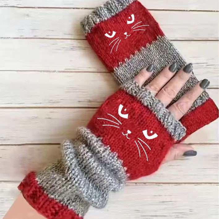 Cat Print Fingerless Gloves - DippedShop Wholesale - #3027