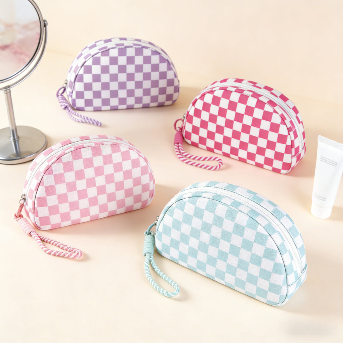 Stylish Color Block Checkered Portable Cosmetic Bag MK2BLW6C5CO12