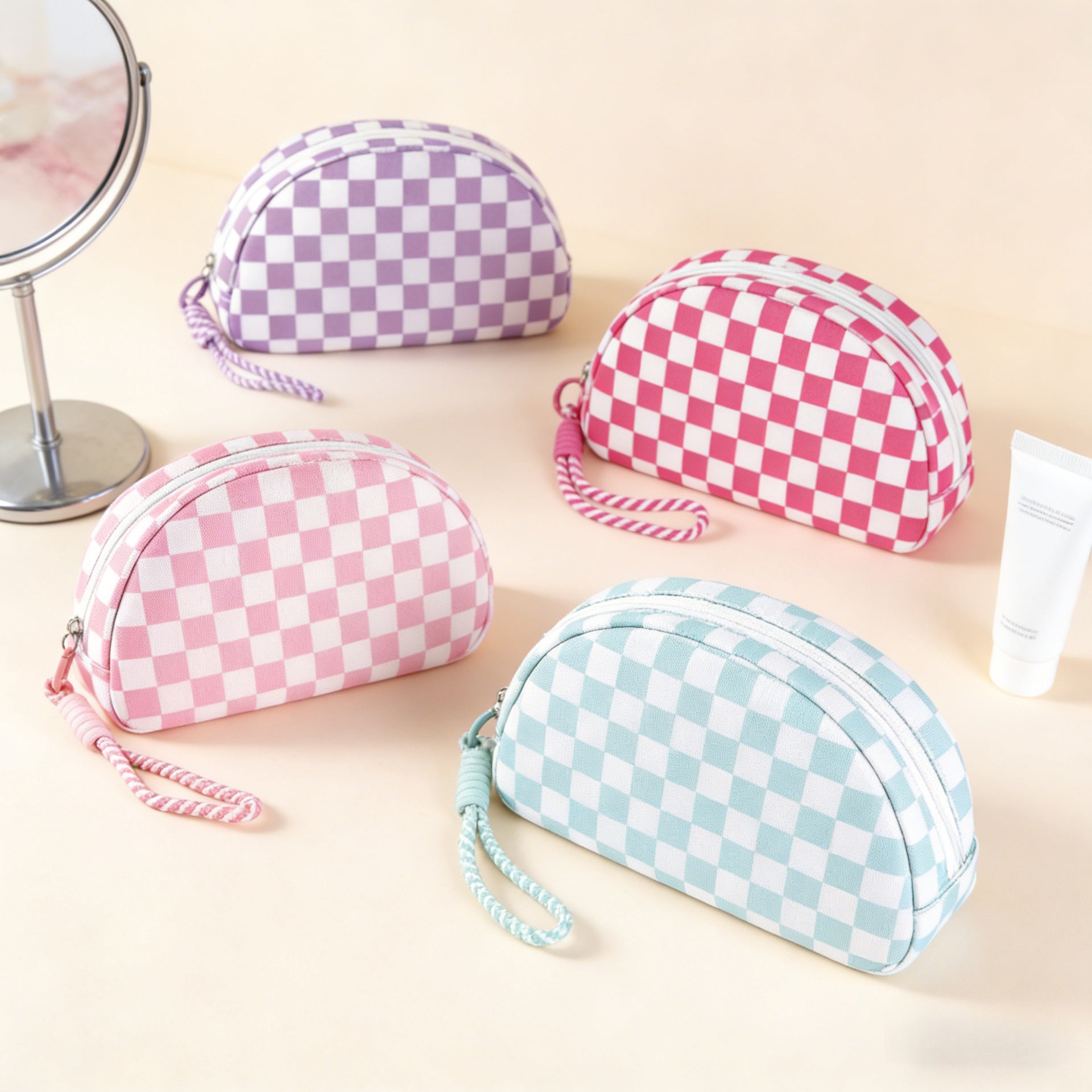 Stylish Color Block Checkered Portable Cosmetic Bag MK2BLW6C5CO12