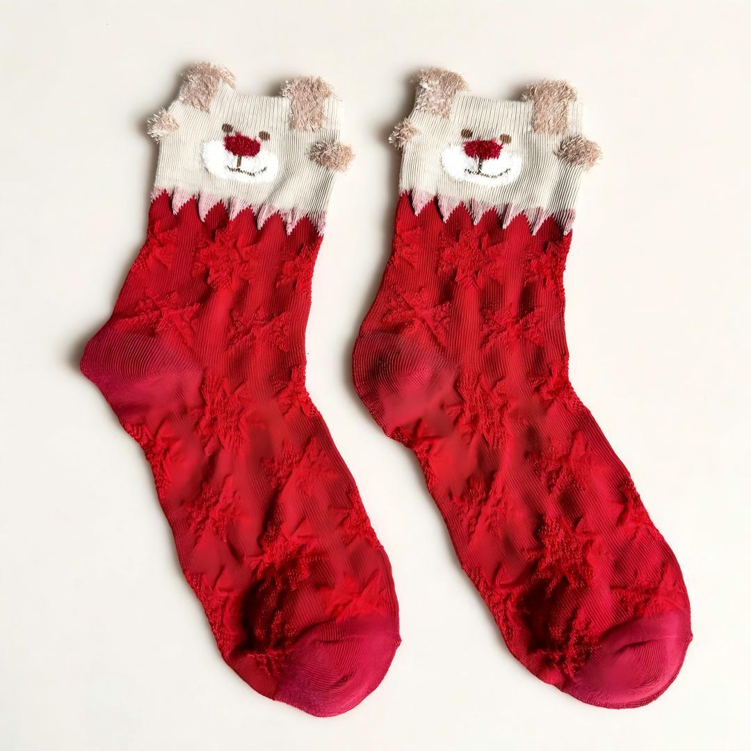 3D Animal Ear Cute Christmas Red Socks 6W8FSO897