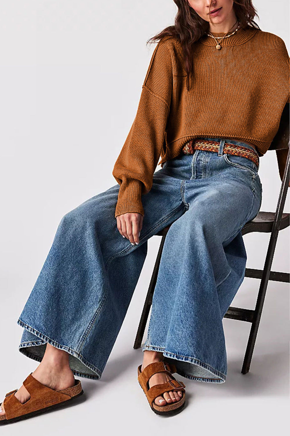 Solid Round Neck Sweater - DippedShop Wholesale - #8963