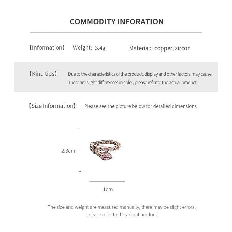 Trendy Cubic Zircon Snake Silver Open Ring 6W6JRG372