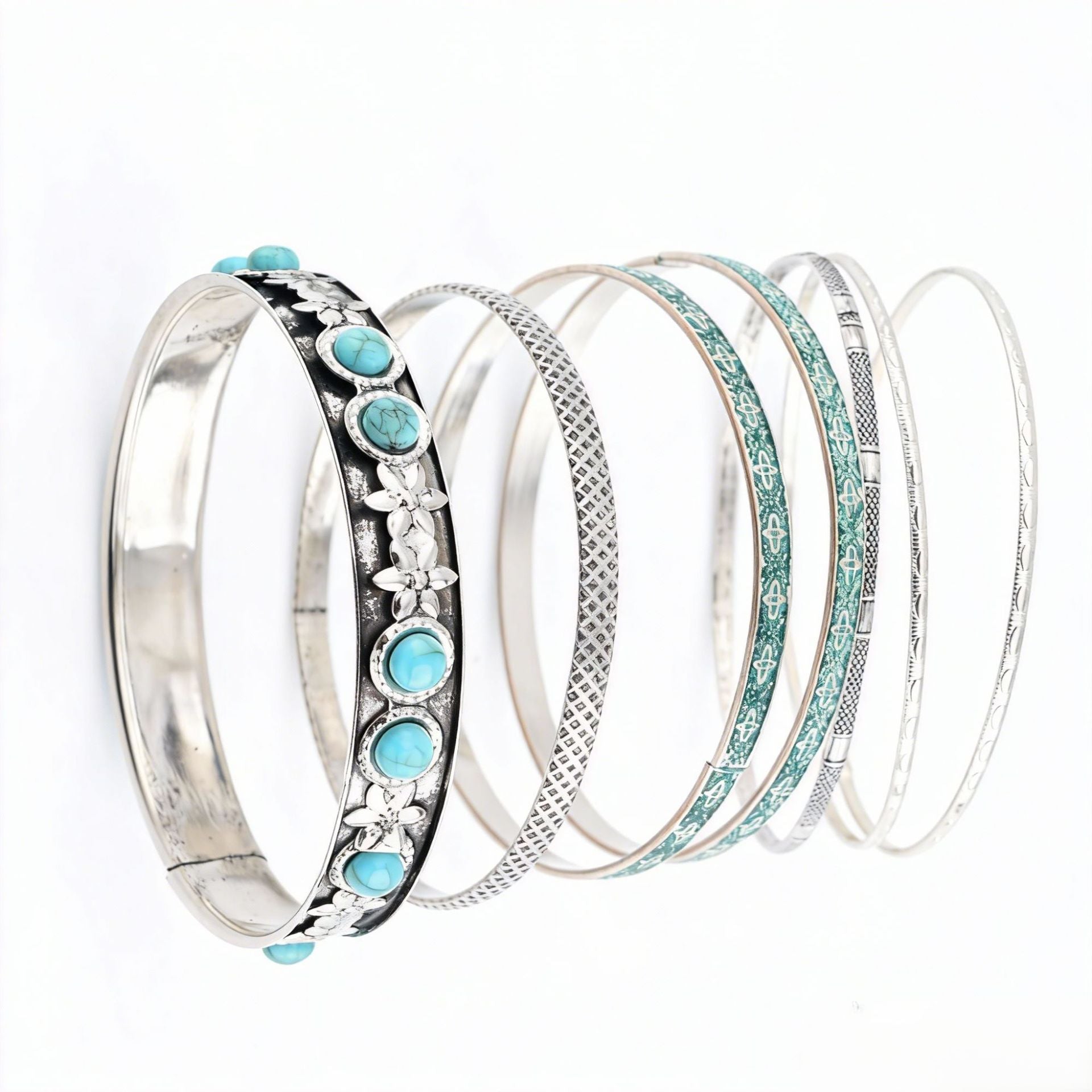 Boho Turquoise Mulit-Layer Statement Bracelet Set 6W6JBR619