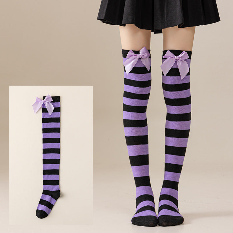Christmas Bow Pom Pom Thigh High Socks 6W8FSO914