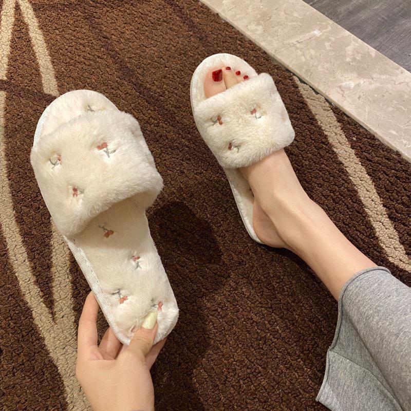 Plush Cherry Embroidered Slippers - DippedShop Wholesale - #7027