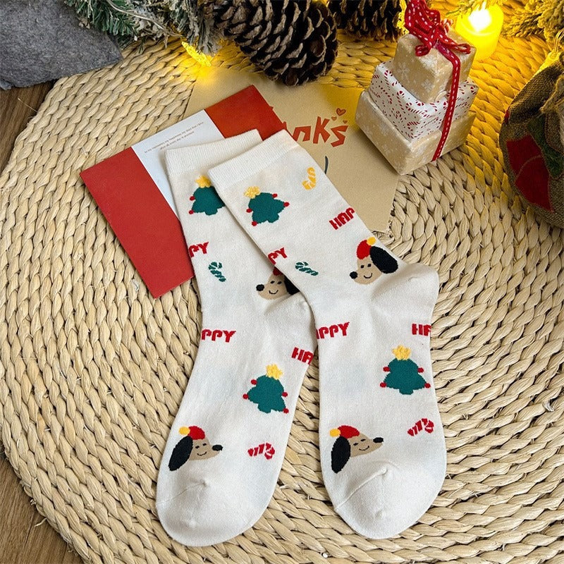 Cute Cartoon Funny Christmas Printed Crew Socks 6W8FSO908