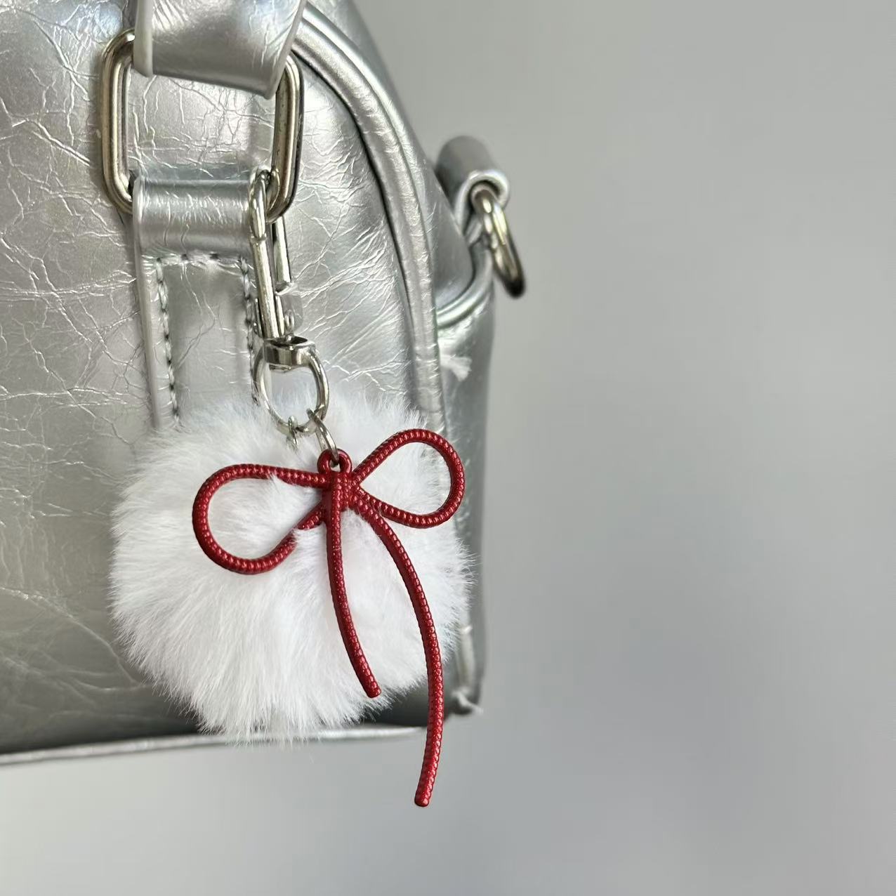 Chic Bowknot Plush Ball Keychain Bag Charm 6W10BBC434