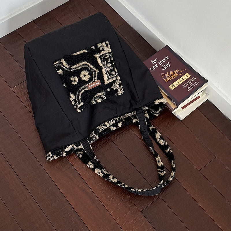 Vintage Jacquard Pattern Plush Commuter Tote Bag 6W10BBG2492