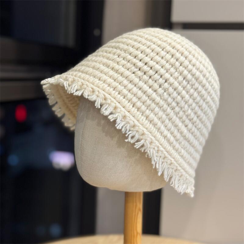 Fringe Trim Knit Bucket Hat - DippedShop Wholesale - #0659