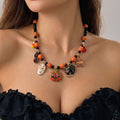 Vintage Halloween Pumpkin Bat Ghost Pendant Necklace 6W6JNC607