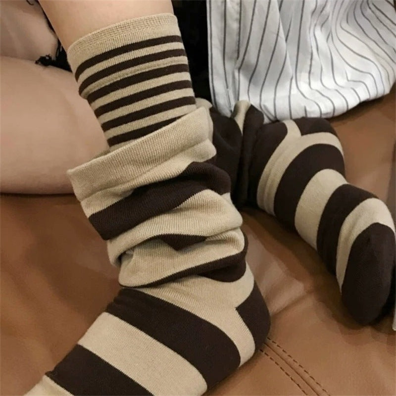 Faux Double-Layer Striped Slouchy Socks 6W8FSO707