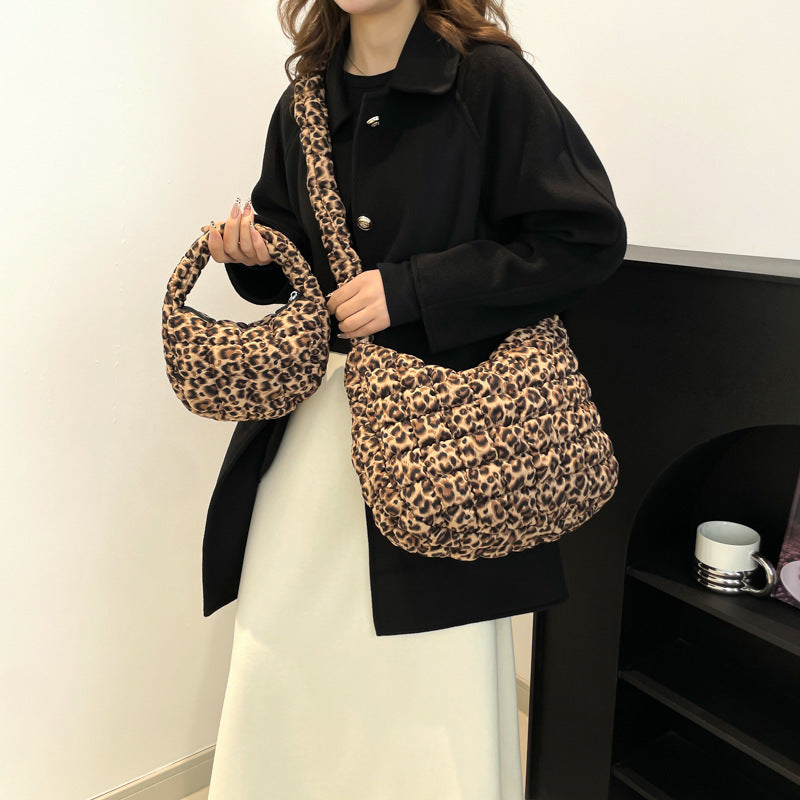 Vintage Leopard Print Ruched Puffer Cloud Bag 6W10BBG1803