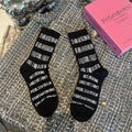 Casual Black White Letter Print Crew Socks 6W8FSO708