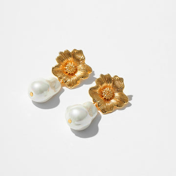 Vintage Flower Pearl Drop Earrings DPJE1273