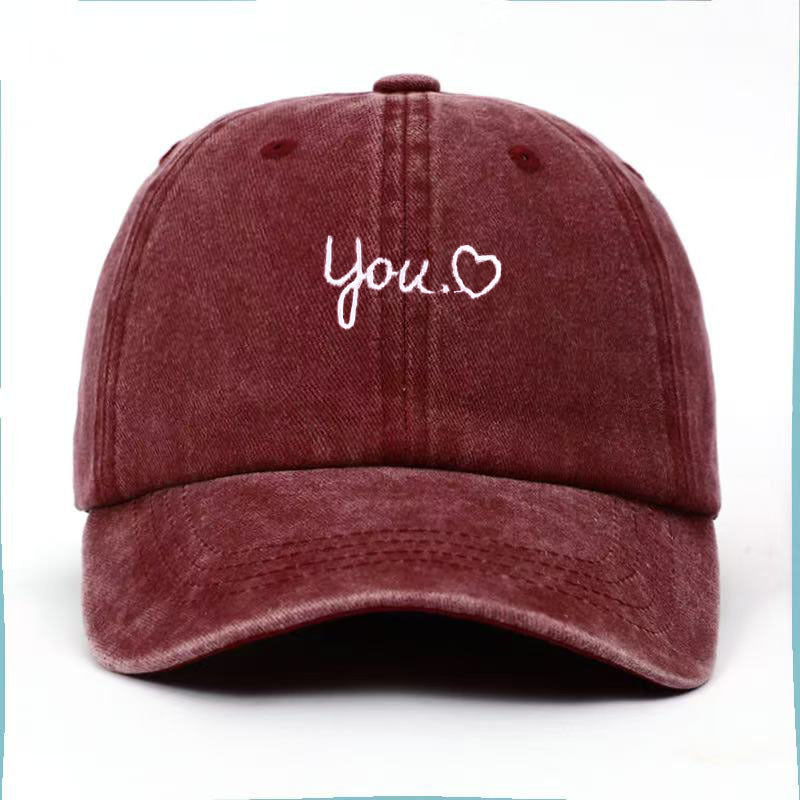 Vintage Washed Letter Heart Embroidery Baseball Cap MK2BW6W6HAT89