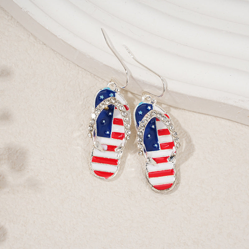 Hiphop USA Flag Love Heart Pendant Hook Earrings 8ZA6JER306L