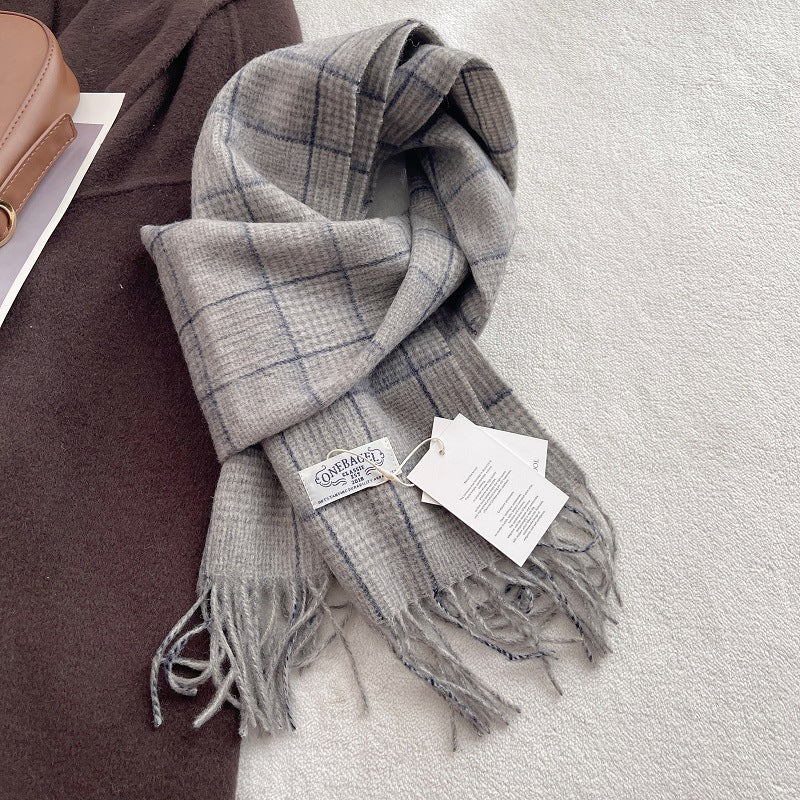 Vintgae Plaid Cashmere-Feel Taseel Warm Scarf 6W6NSC66