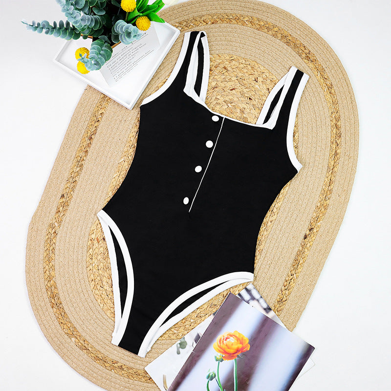 Minimalist Color Contrast Swimsuit - DippedShop Wholesale - #5219