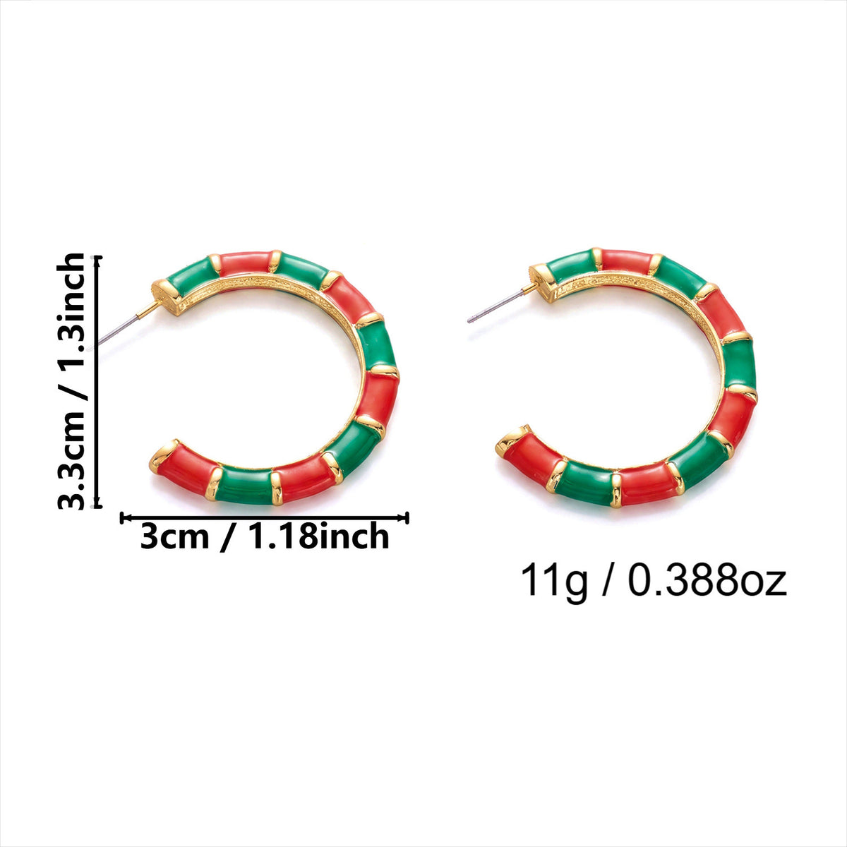 Chunky Half Circle Striped Xmas Stud Earrings 6W6JER687