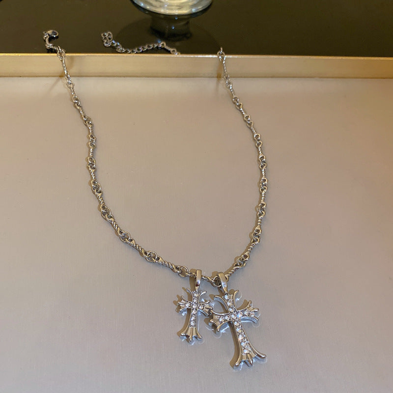Elegant Gold Plated Rhinestones Cross Pendant Necklace 6W6JNC974