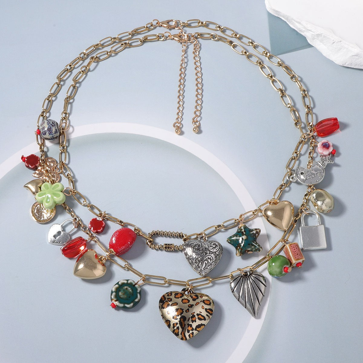 Stylish Double Layer Heart Pendant Chain Necklace 6W6JNC620