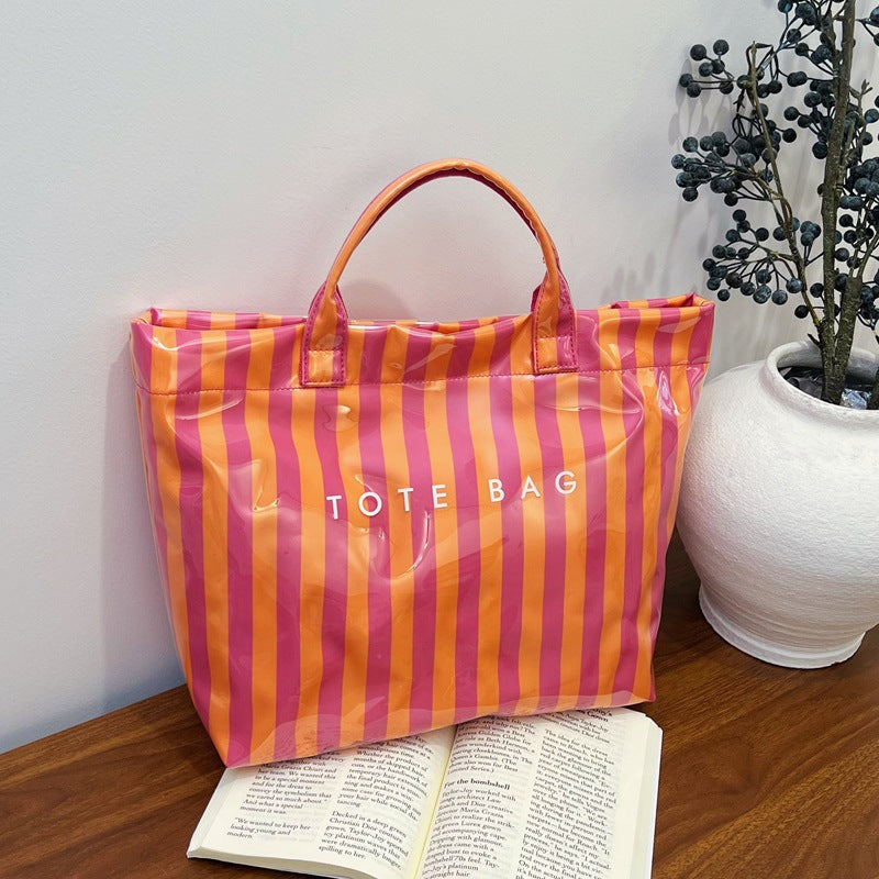 Casual Striped Color Block Versatile Tote Bag 6W10BBG1968