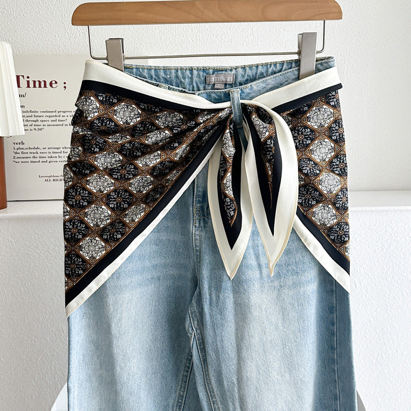 Minimalist Striped Cashew Waist Belt Silk Scarf MK2BLW6W6NSI70