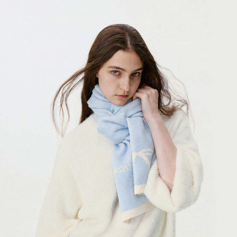 Vintage Bowknot Double-Sided Jacquard Knit Scarf 6W6NSC96