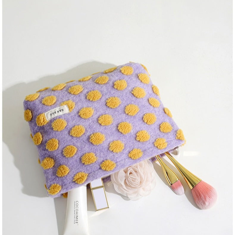 Waffle Plush Color Block Cosmetic Bag - DippedShop Wholesale - #1859