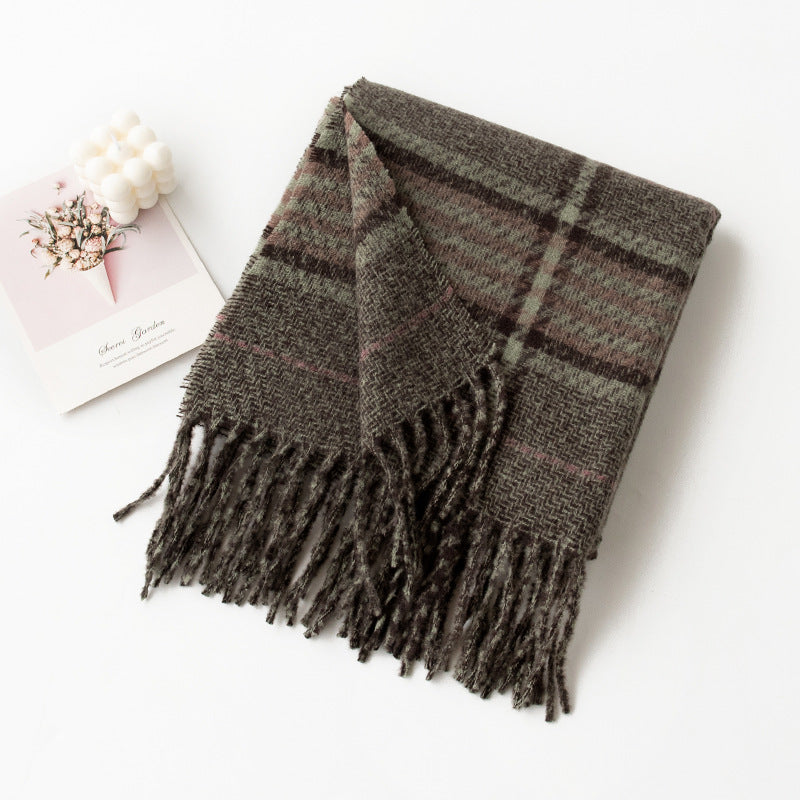 Vintage Soft Plaid Tassel Scarf 6W6NSW289
