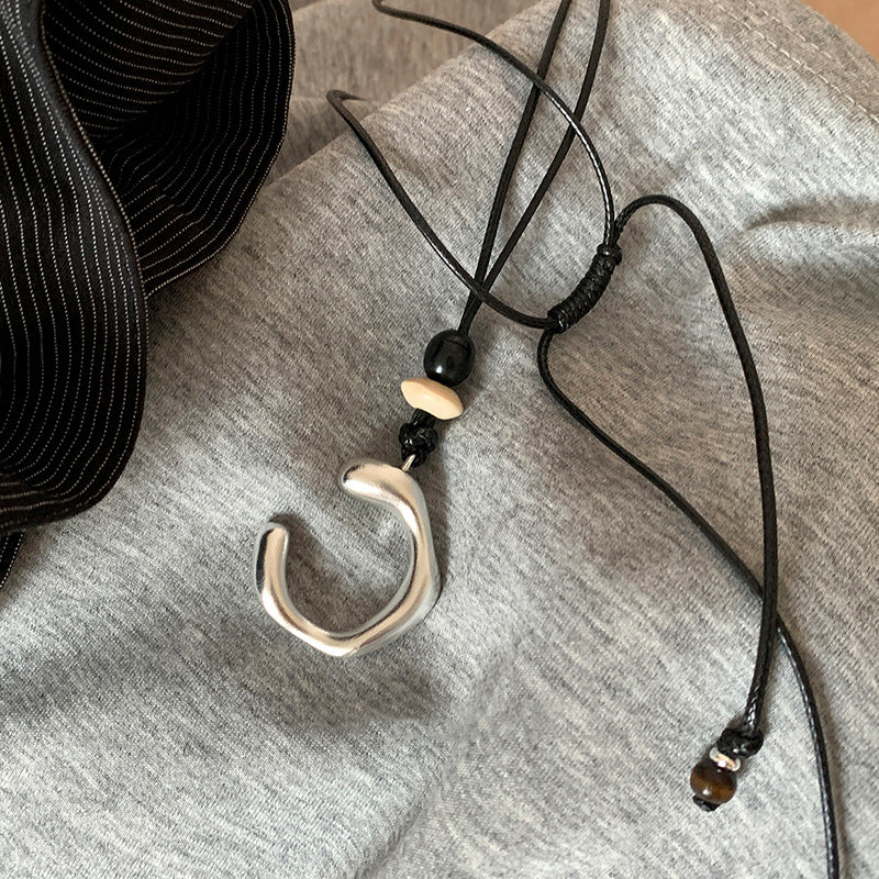 Minimalist Rope Braided Metal C-shape Pendnat Necklace 6W6JNC673