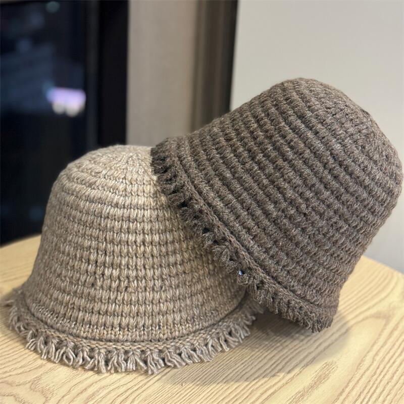 Fringe Trim Knit Bucket Hat - DippedShop Wholesale - #5123
